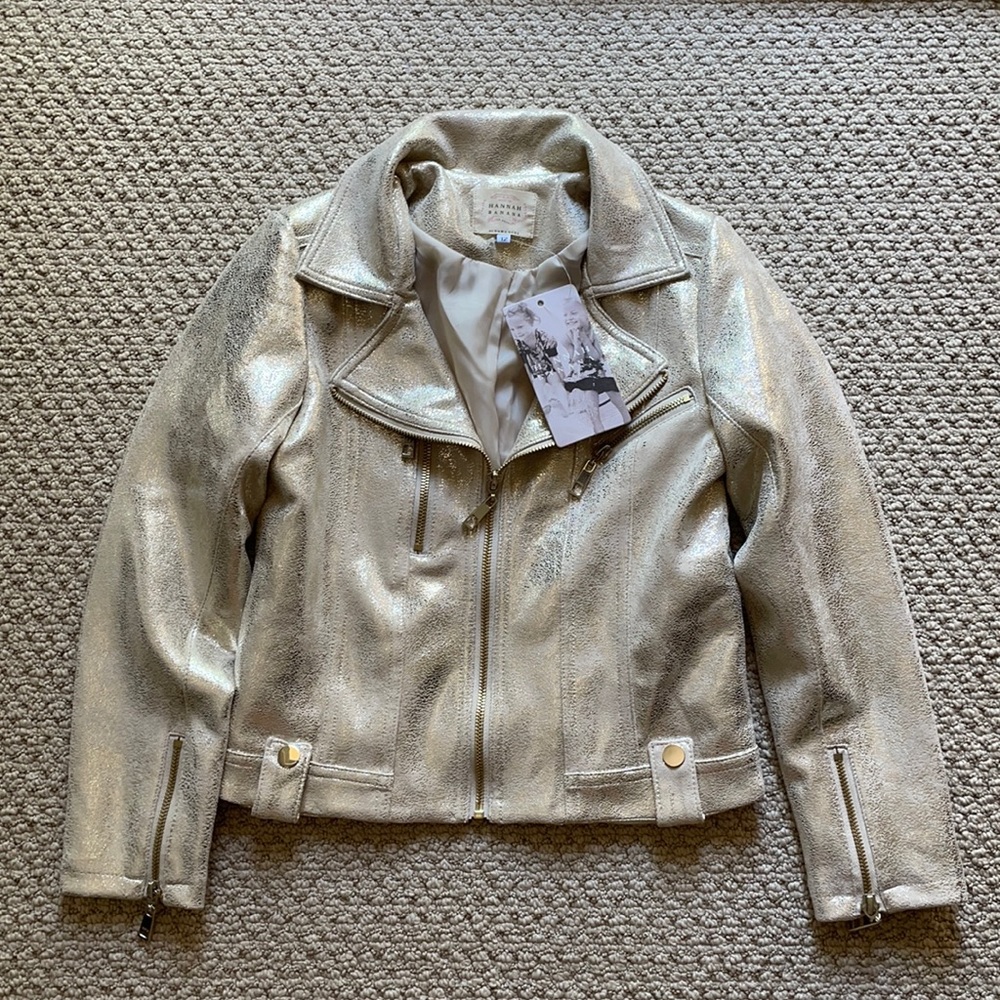 Hannah banana gold moto jacket size 12 with tags